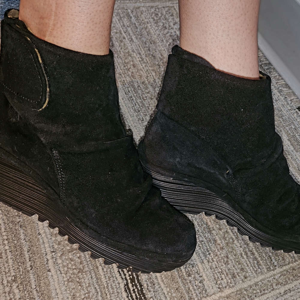 Fly London Black Suede Ankle Booties